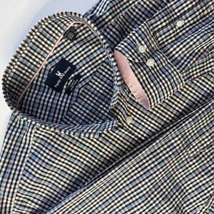 Psycho Bunny Shirt Long Sleeve Button Up Logo Plaid Blue Black 17 1/2 34/35